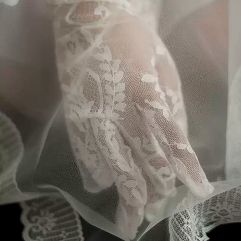 White Bridal Lace Gloves – Long Floral Lace Wedding Gloves